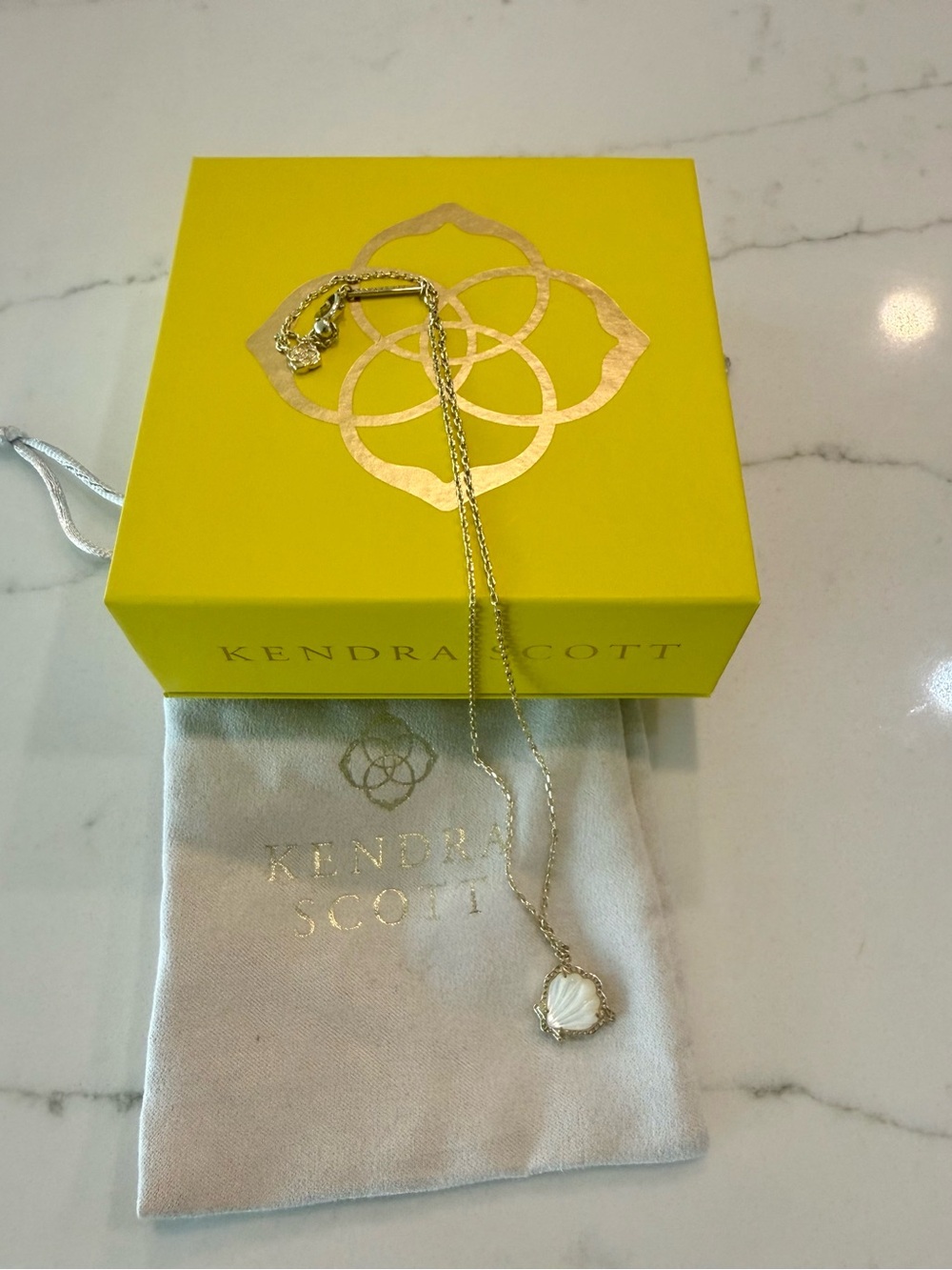 Kendra Scott Gold Necklace with Cream Shell Pendant